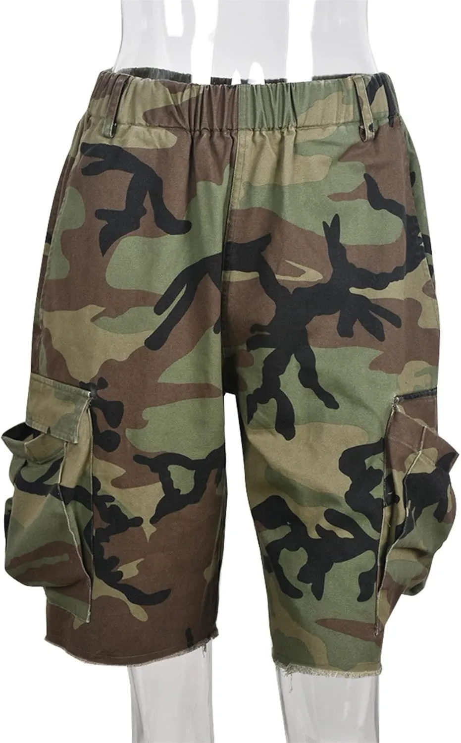 Vakkest Women's Camo Cargo Pants High Waist Slim Fit Trousers Camouflage Active Jogger Pocket Sweatpants with Belt