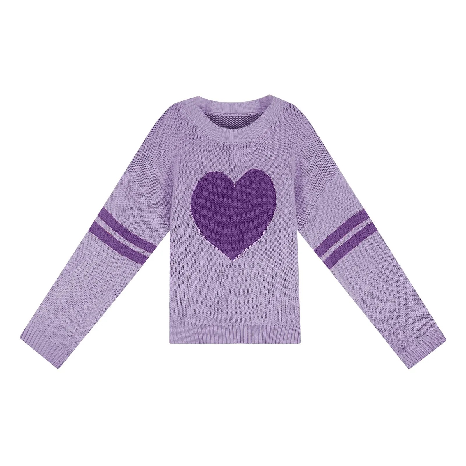 Valentines Heart  Long Sleeve Crew Neck Chunky Knitted Pullover Ribbed Sweater