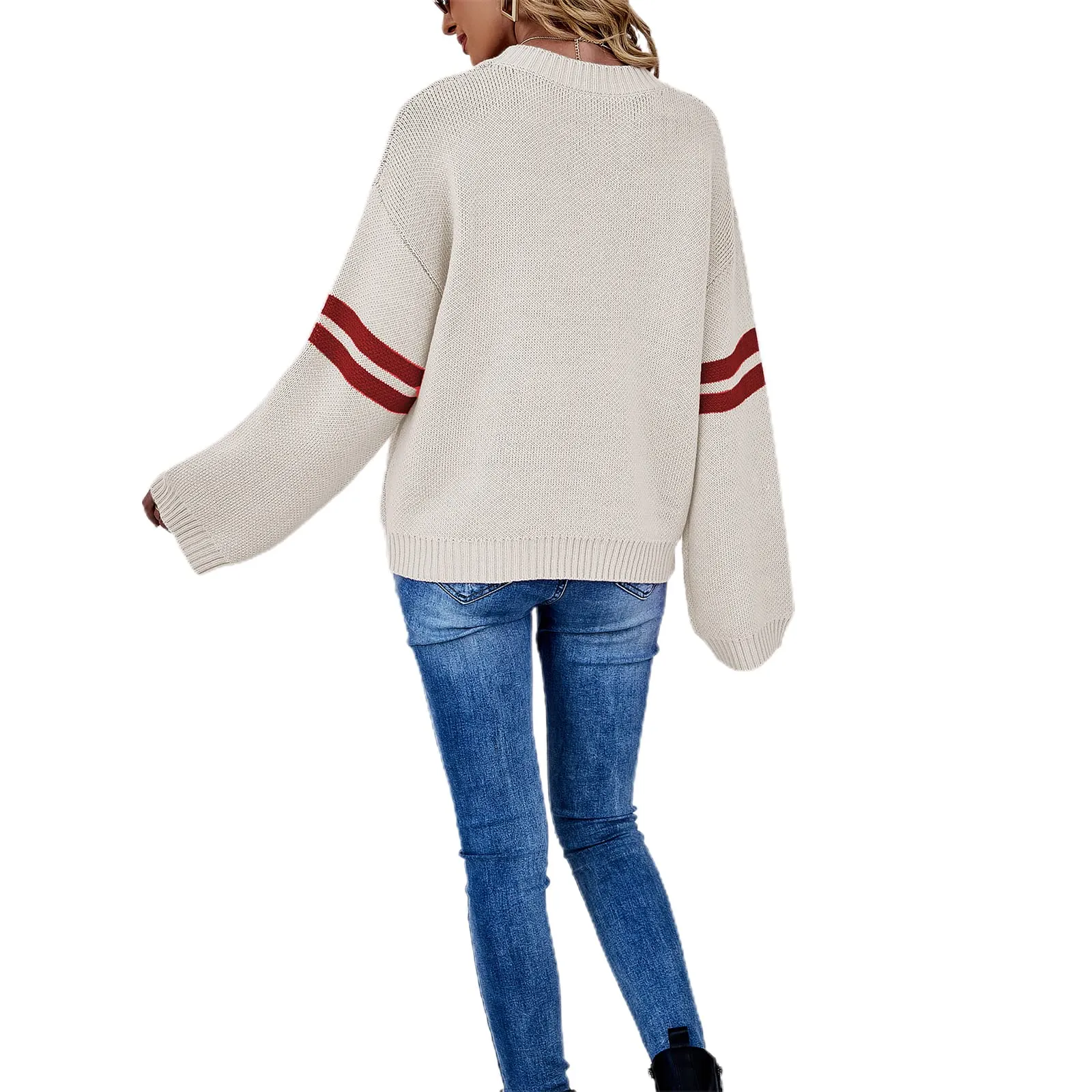 Valentines Heart  Long Sleeve Crew Neck Chunky Knitted Pullover Ribbed Sweater