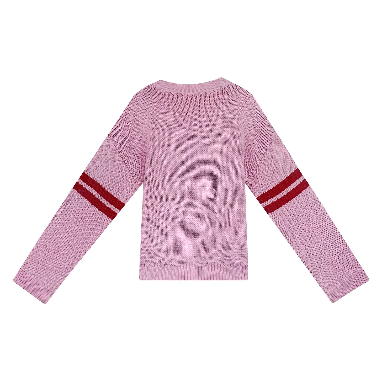 Valentines Heart  Long Sleeve Crew Neck Chunky Knitted Pullover Ribbed Sweater