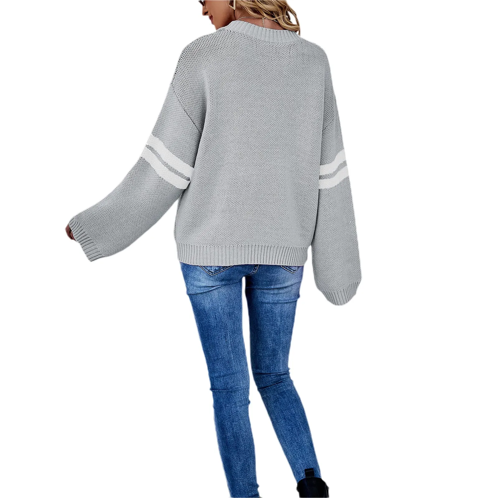 Valentines Heart  Long Sleeve Crew Neck Chunky Knitted Pullover Ribbed Sweater