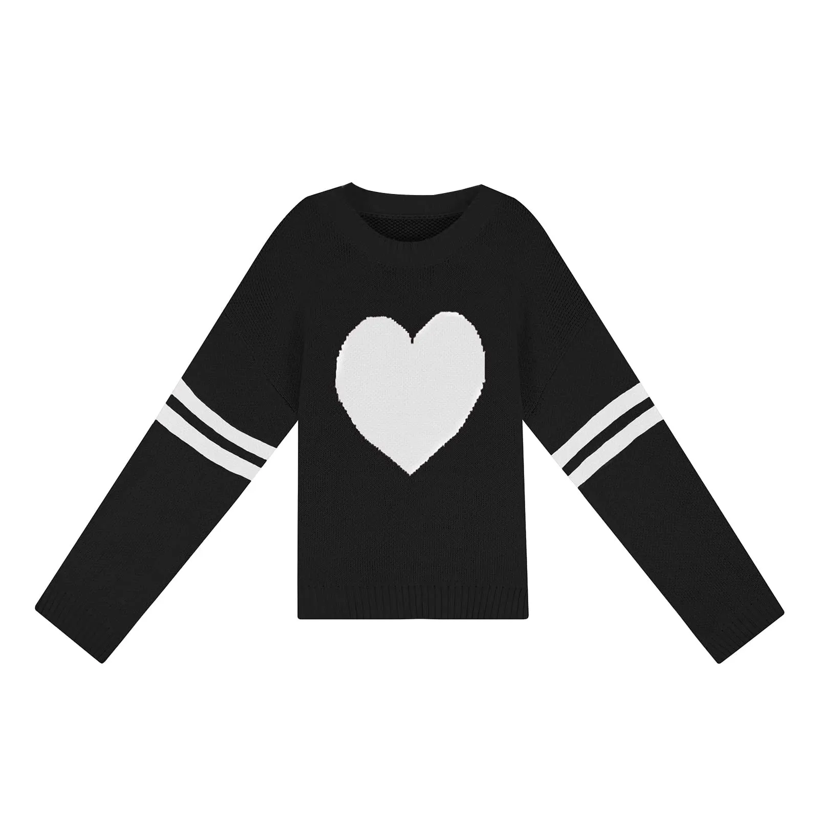 Valentines Heart  Long Sleeve Crew Neck Chunky Knitted Pullover Ribbed Sweater