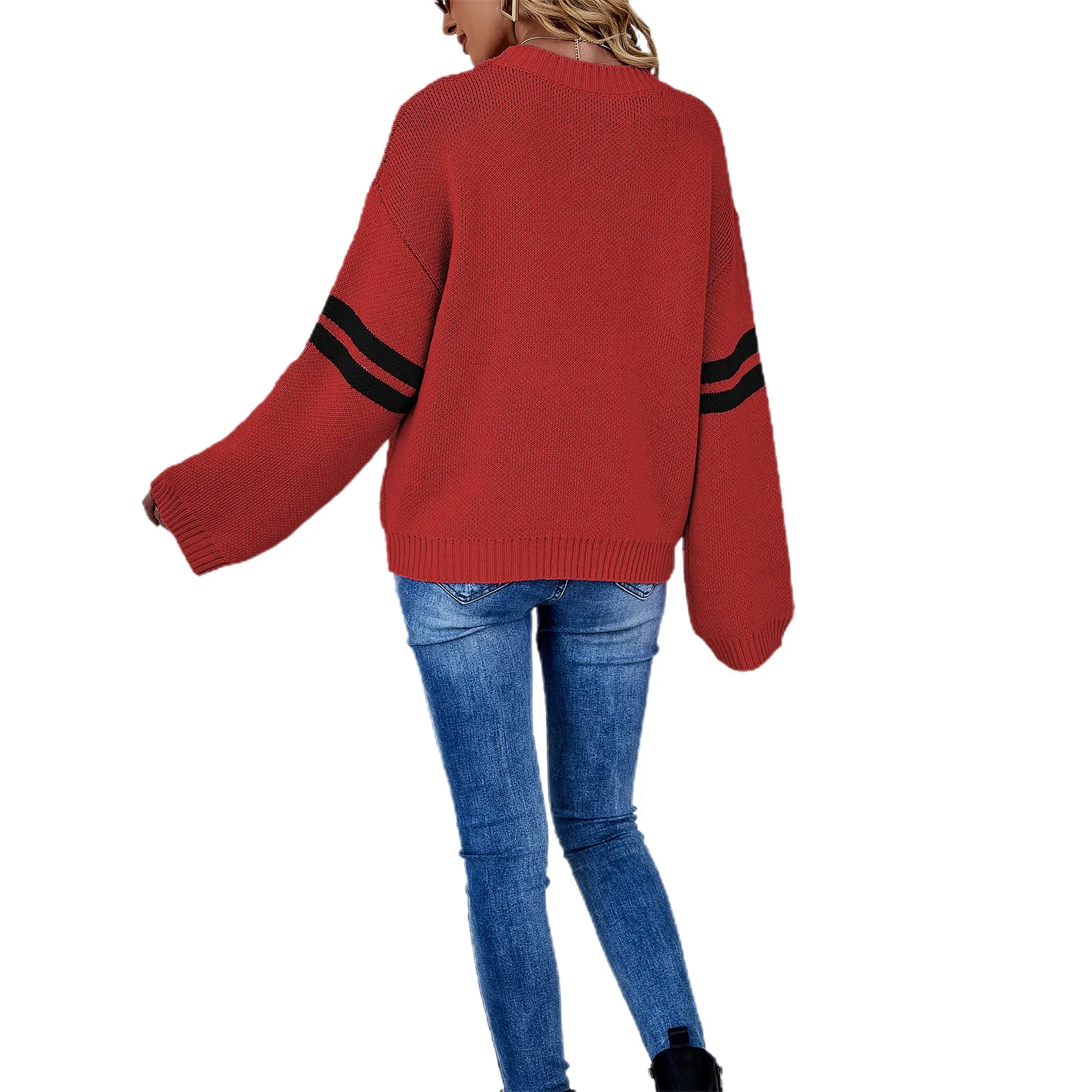Valentines Heart  Long Sleeve Crew Neck Chunky Knitted Pullover Ribbed Sweater