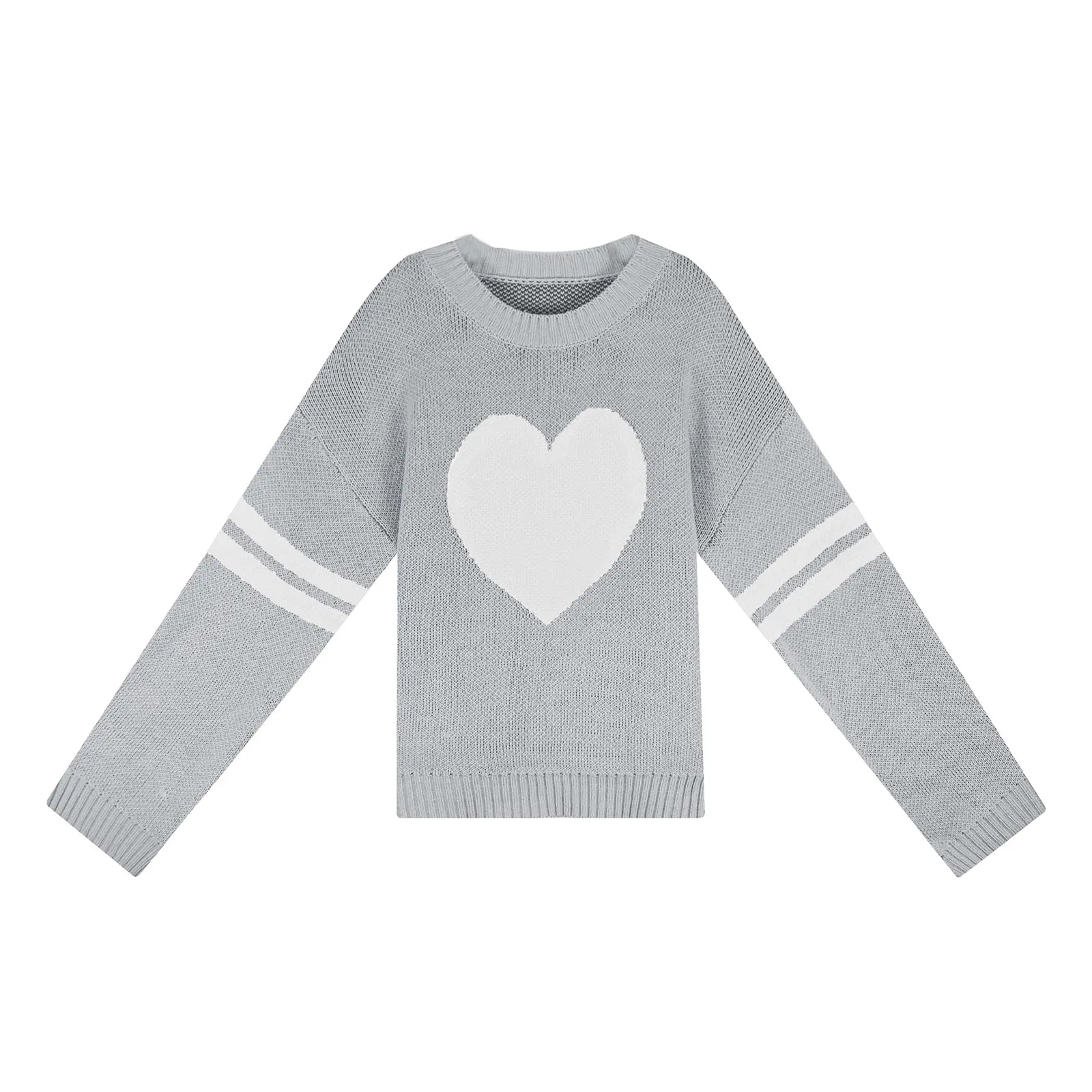 Valentines Heart  Long Sleeve Crew Neck Chunky Knitted Pullover Ribbed Sweater