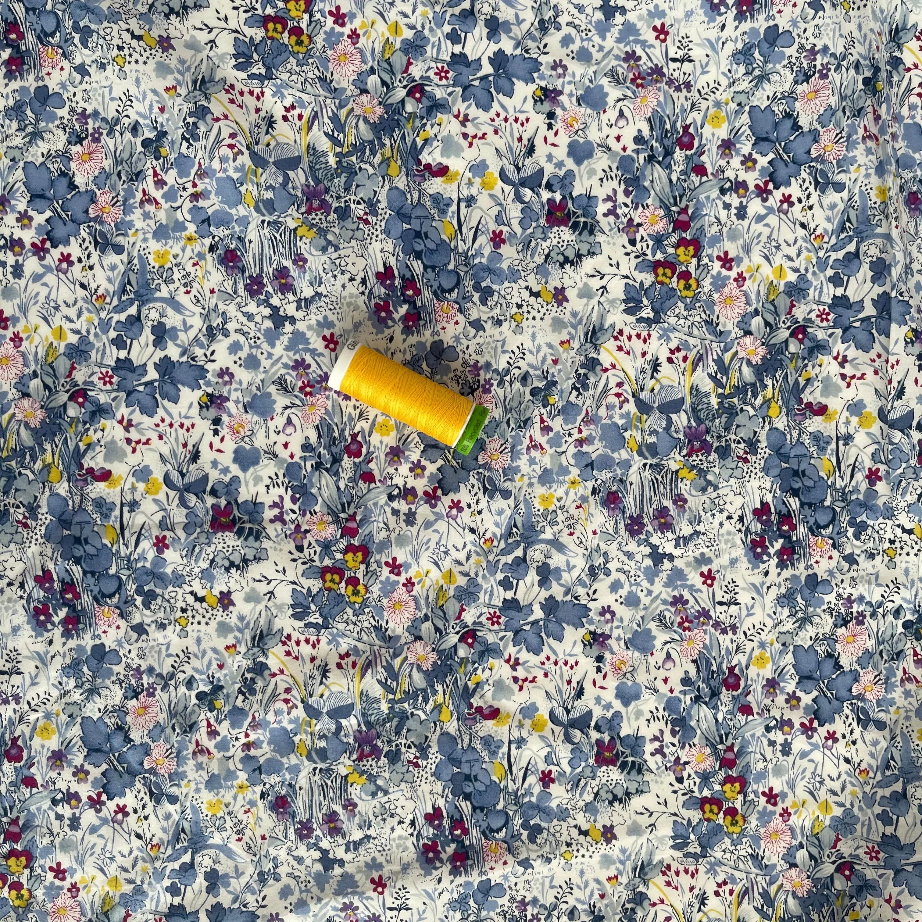 Viola Tricolour Blue with Purple Cotton Lawn Fabric