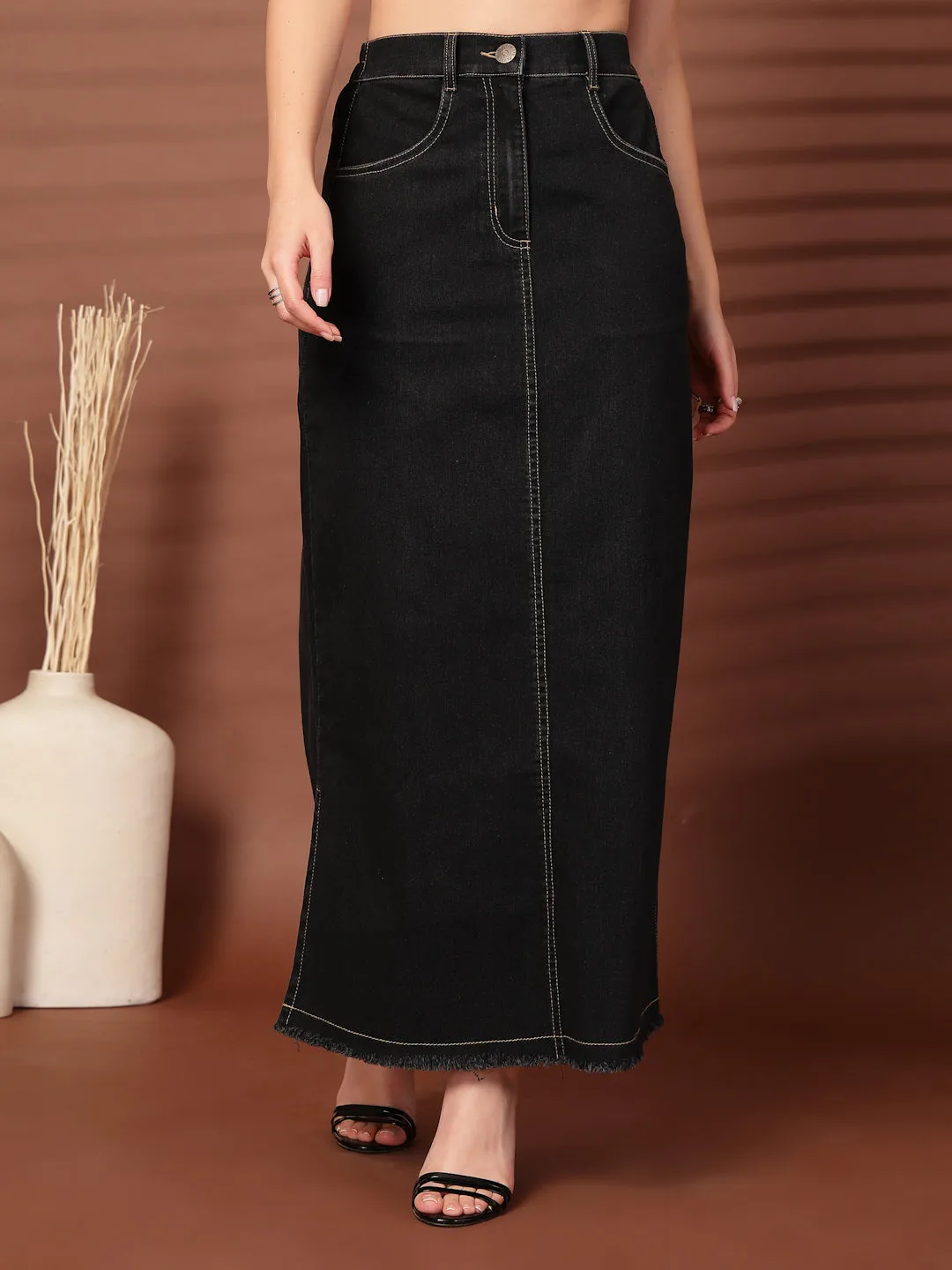Women Denim Pencil Side Slit Maxi Skirts