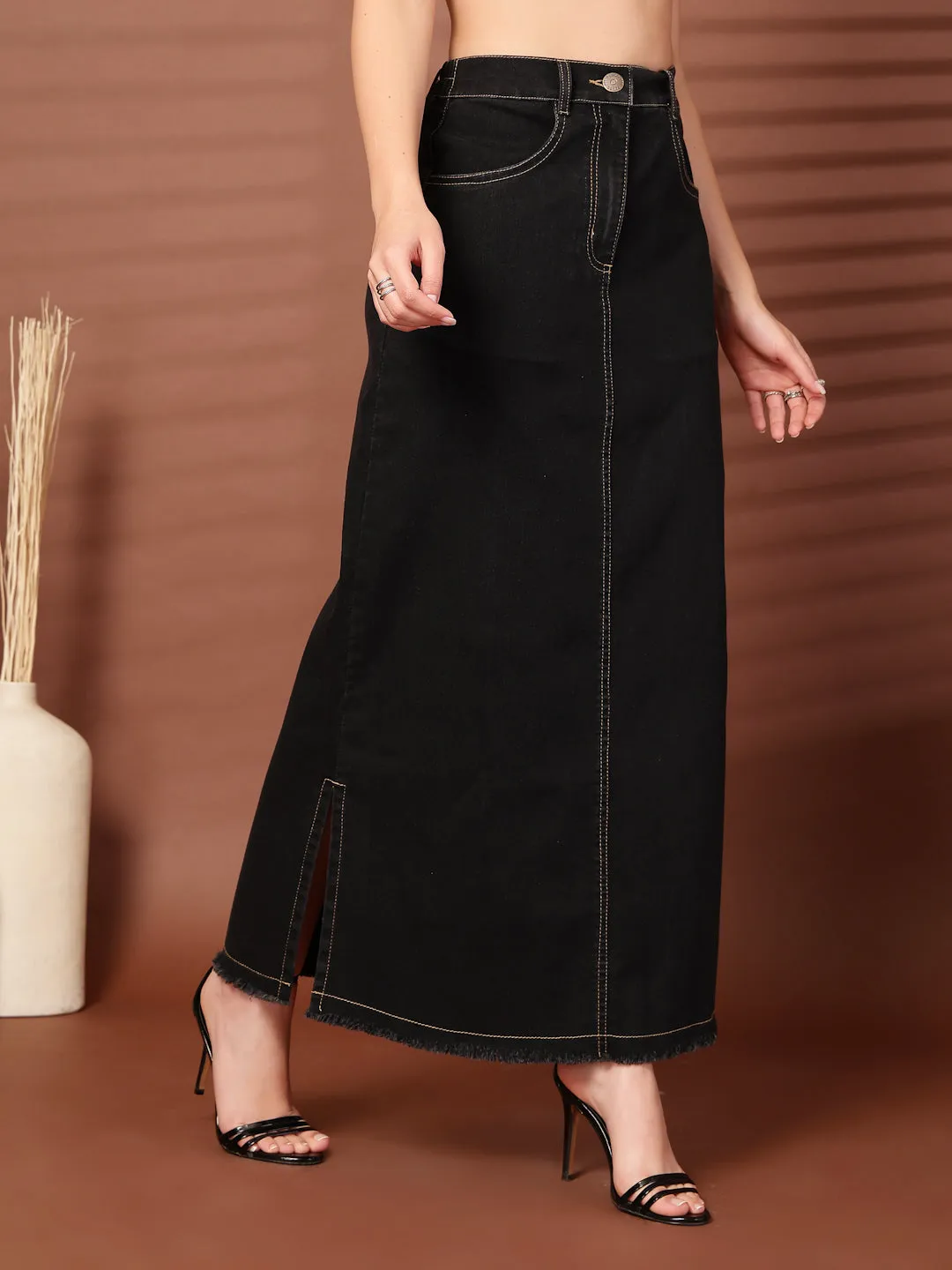 Women Denim Pencil Side Slit Maxi Skirts