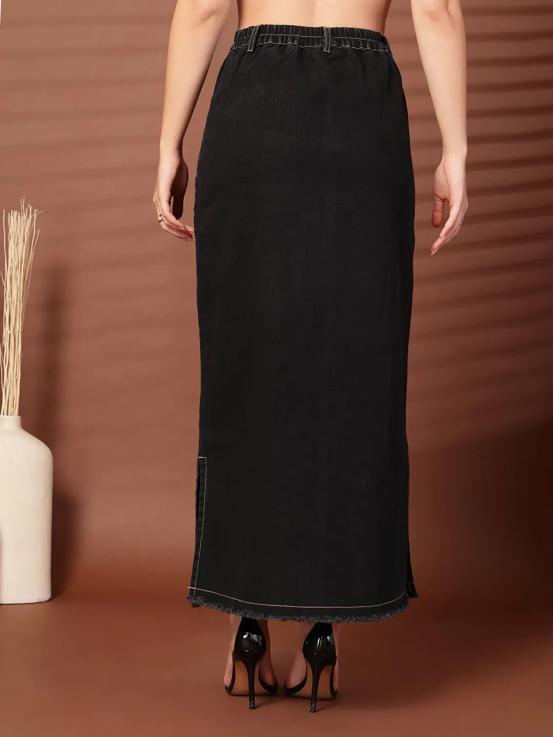 Women Denim Pencil Side Slit Maxi Skirts