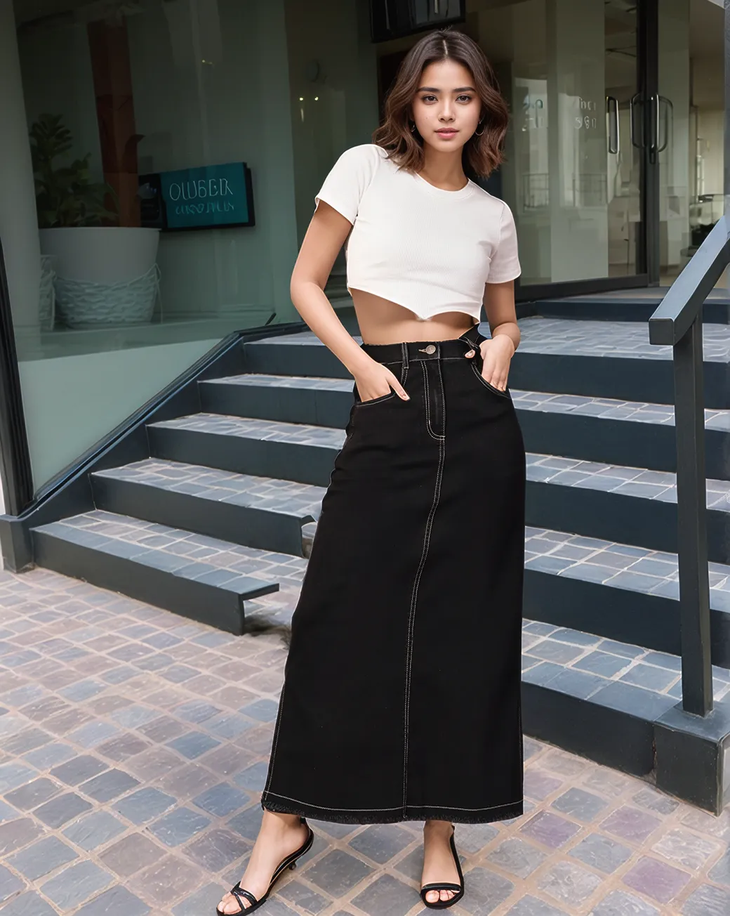 Women Denim Pencil Side Slit Maxi Skirts
