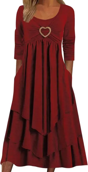 Women's Casual Boho Dresses 2025 Summer Short Sleeve Flowy Tiered Beach Causal Midi Dress with Pockets