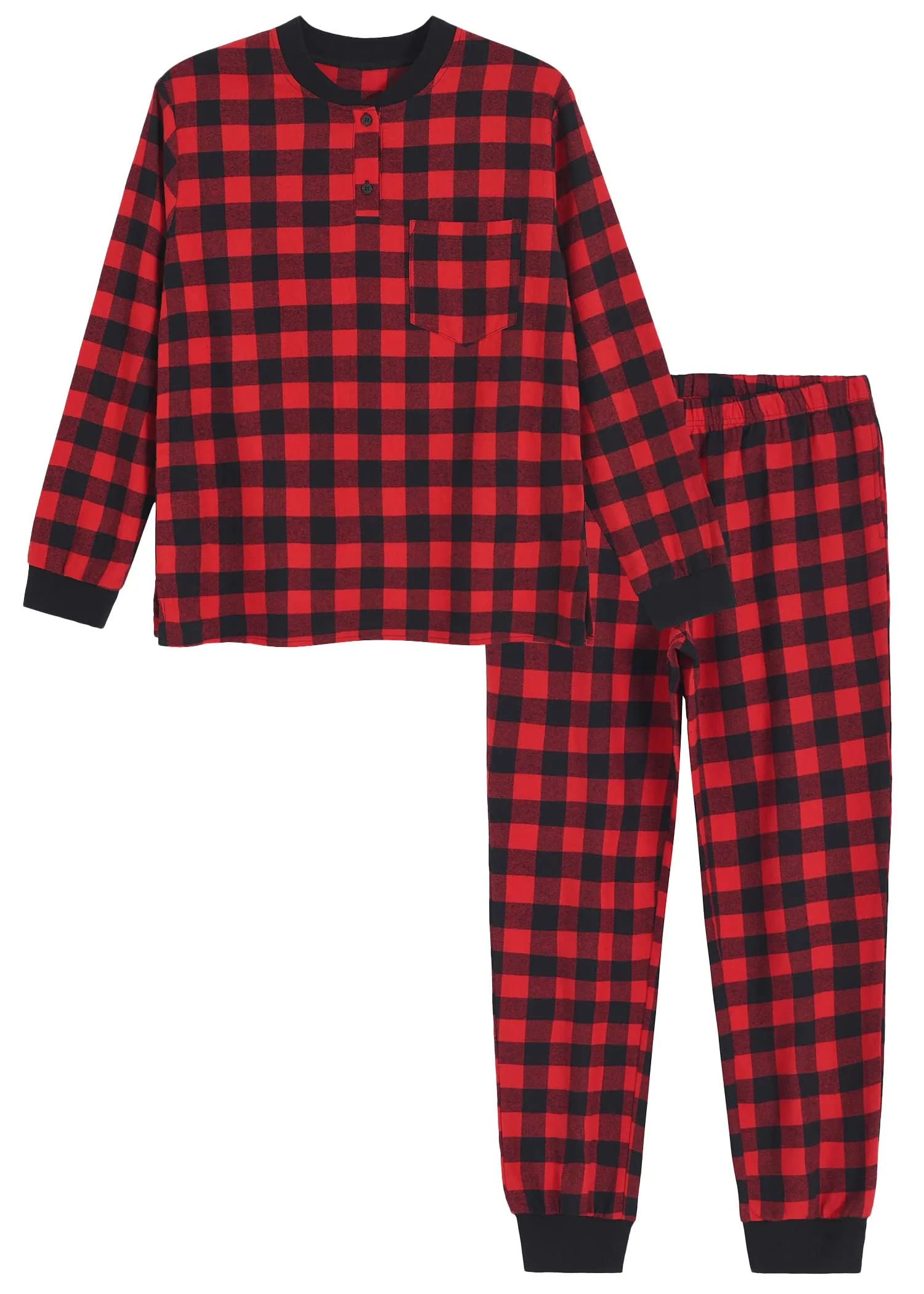 Women's Flannel Cotton Plaid Jogger Pants Pajamas Set