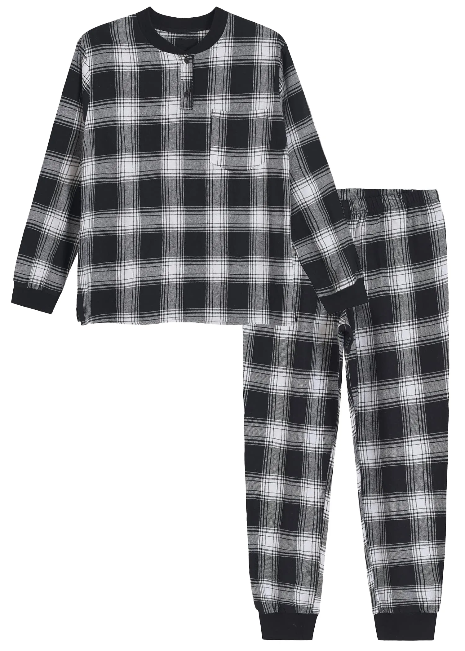 Women's Flannel Cotton Plaid Jogger Pants Pajamas Set