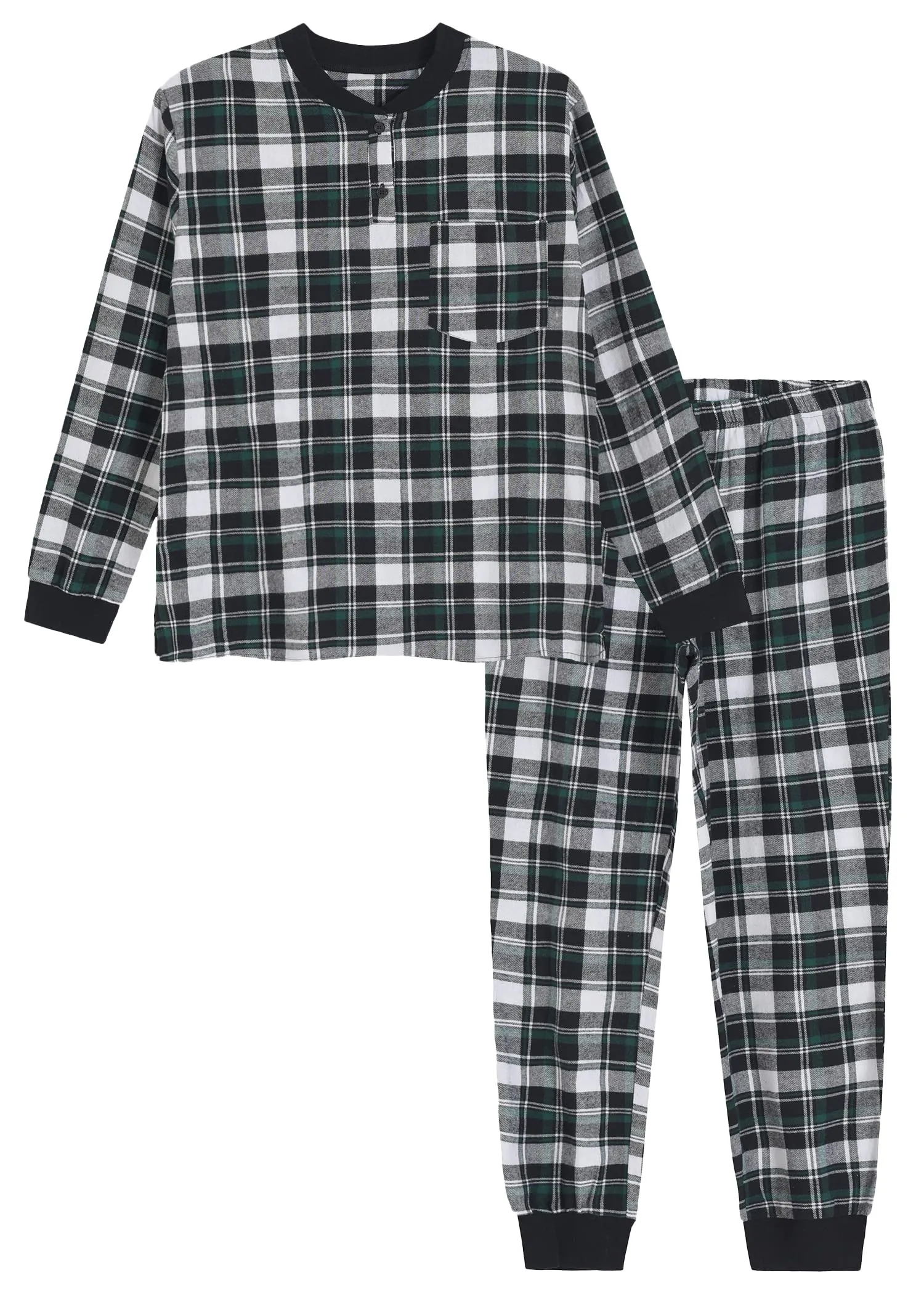 Women's Flannel Cotton Plaid Jogger Pants Pajamas Set