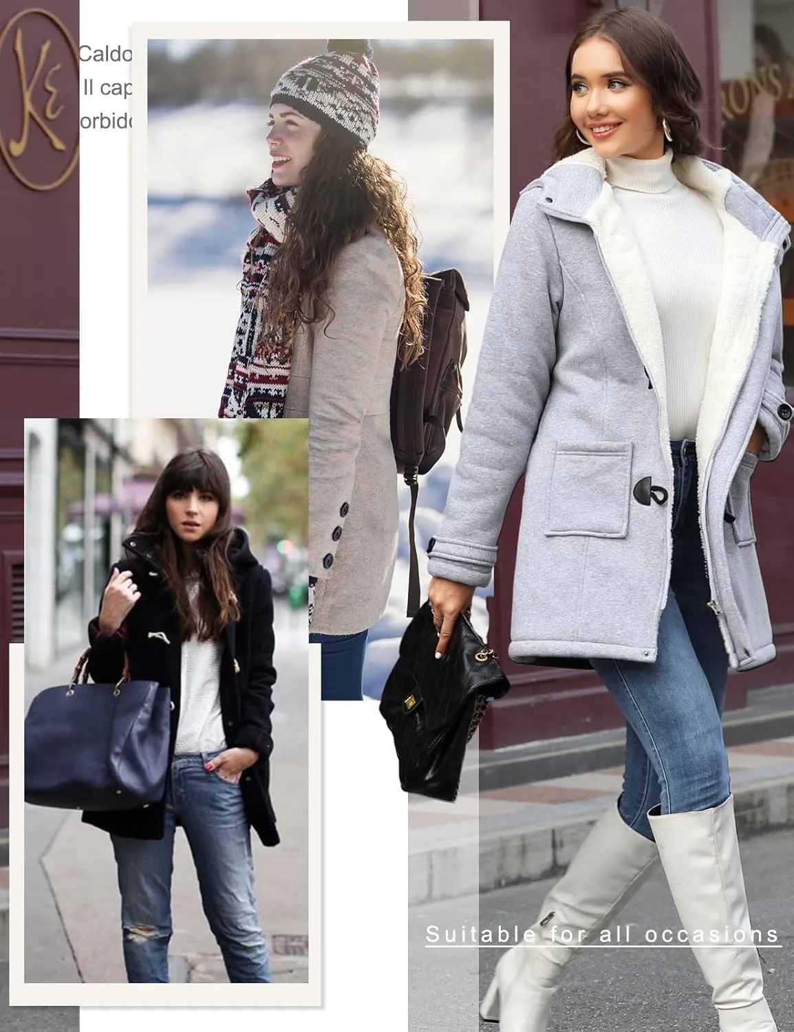 Womens Sherpa Lined Winter Coat Horn Button Fleece Jacket Thicken Zip Up Hoodies Winter Clothes Warm Sweatshirt