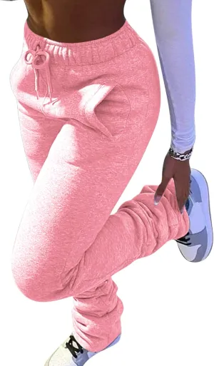Womens Stacked Fleece Sweatpants Sherpa Lined Thicked Warm Athletic Active Jogger Ruched Lounge Pants