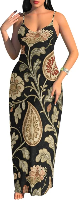 Women's Summer Maxi Dress Long Dress Casual Boho Slip Sexy Slim Sleeveless Spaghetti Strap Tiered Beach Sun Dresses