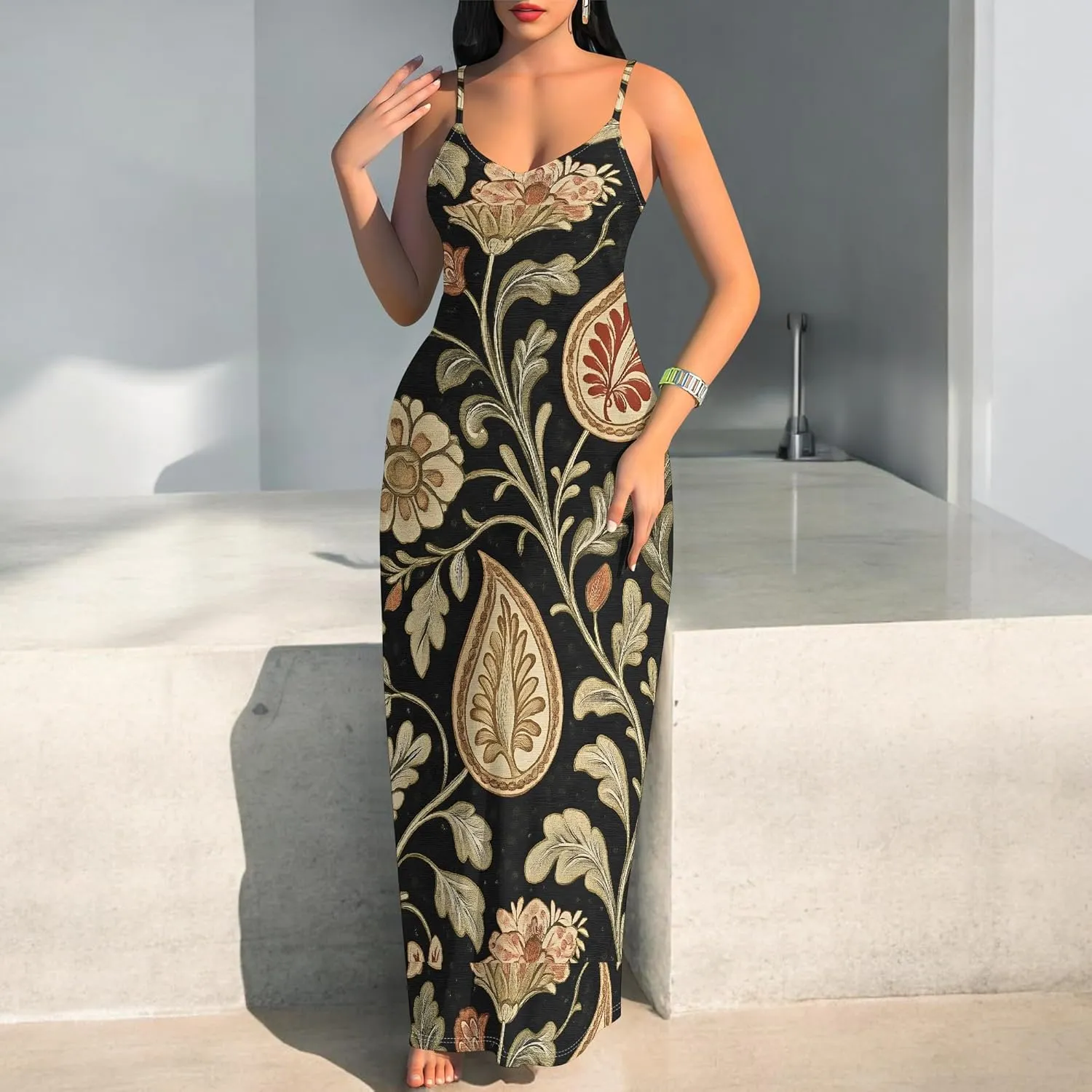 Women's Summer Maxi Dress Long Dress Casual Boho Slip Sexy Slim Sleeveless Spaghetti Strap Tiered Beach Sun Dresses