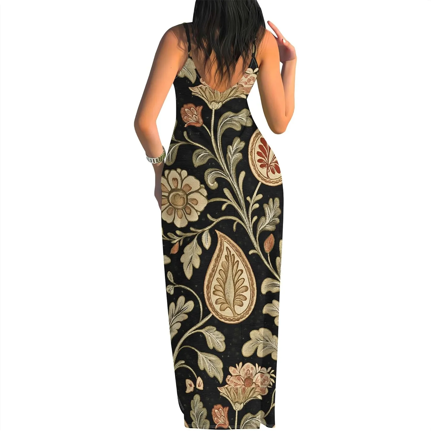 Women's Summer Maxi Dress Long Dress Casual Boho Slip Sexy Slim Sleeveless Spaghetti Strap Tiered Beach Sun Dresses