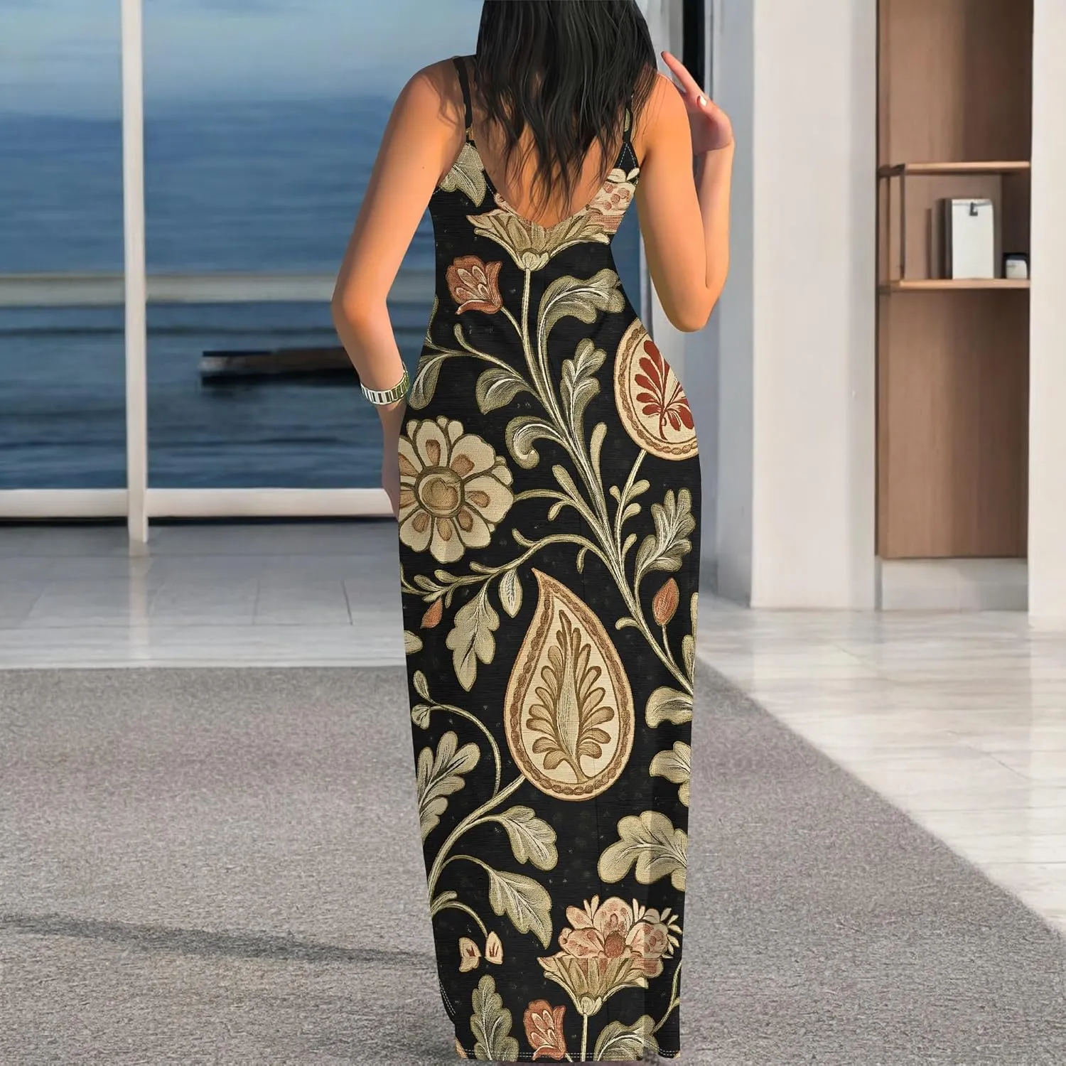 Women's Summer Maxi Dress Long Dress Casual Boho Slip Sexy Slim Sleeveless Spaghetti Strap Tiered Beach Sun Dresses