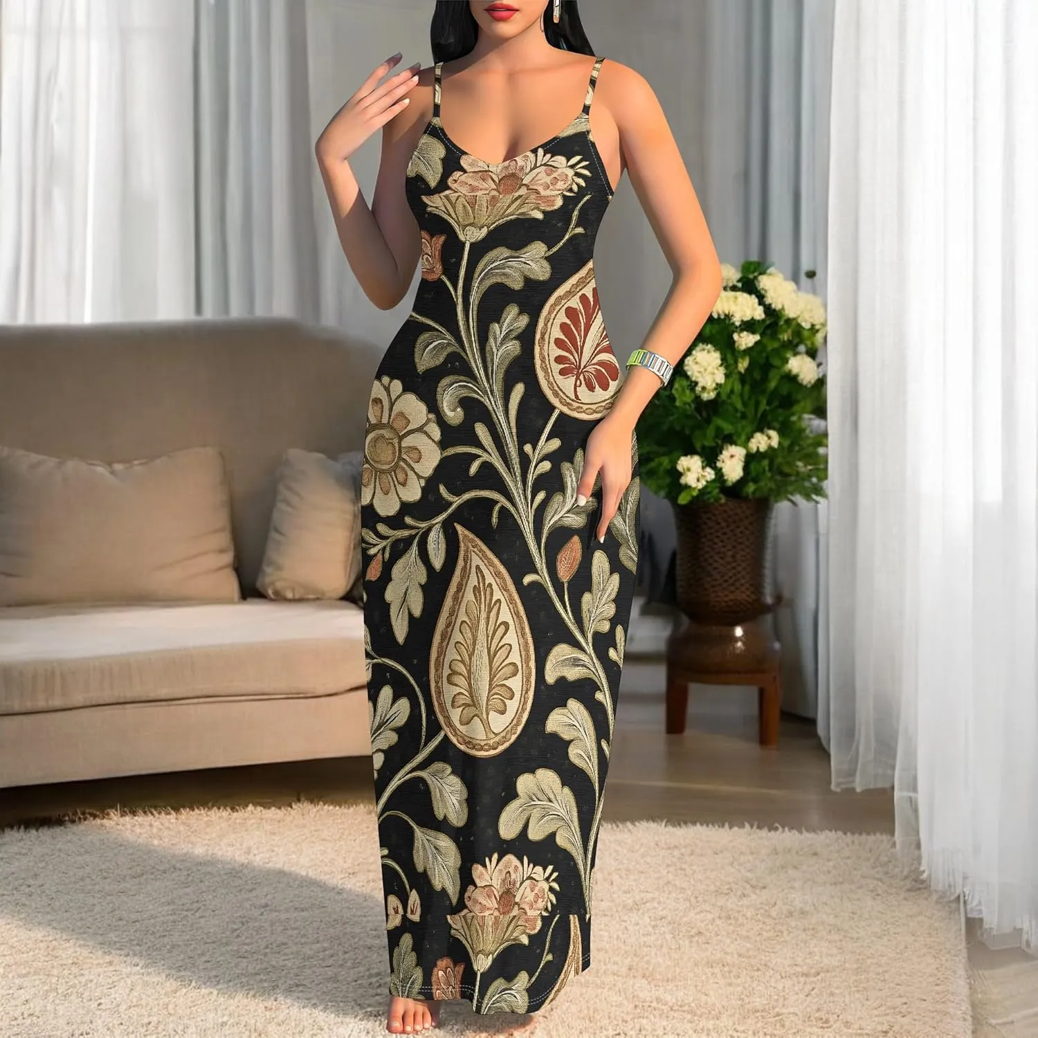 Women's Summer Maxi Dress Long Dress Casual Boho Slip Sexy Slim Sleeveless Spaghetti Strap Tiered Beach Sun Dresses