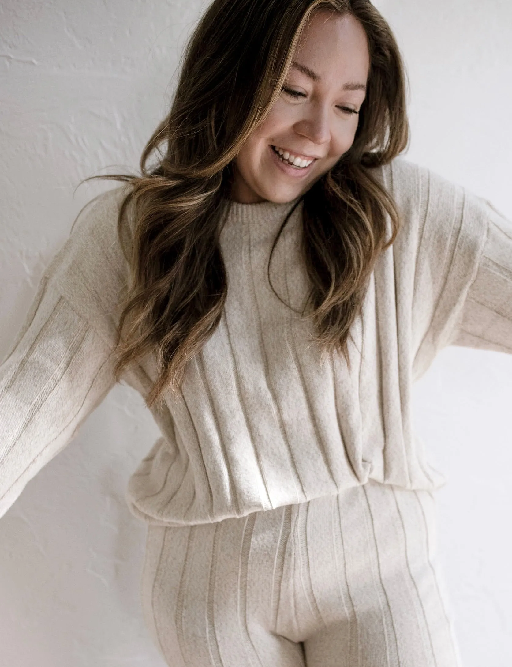Women’s Wide Ribbed Knit Pant ‘Oatmeal’