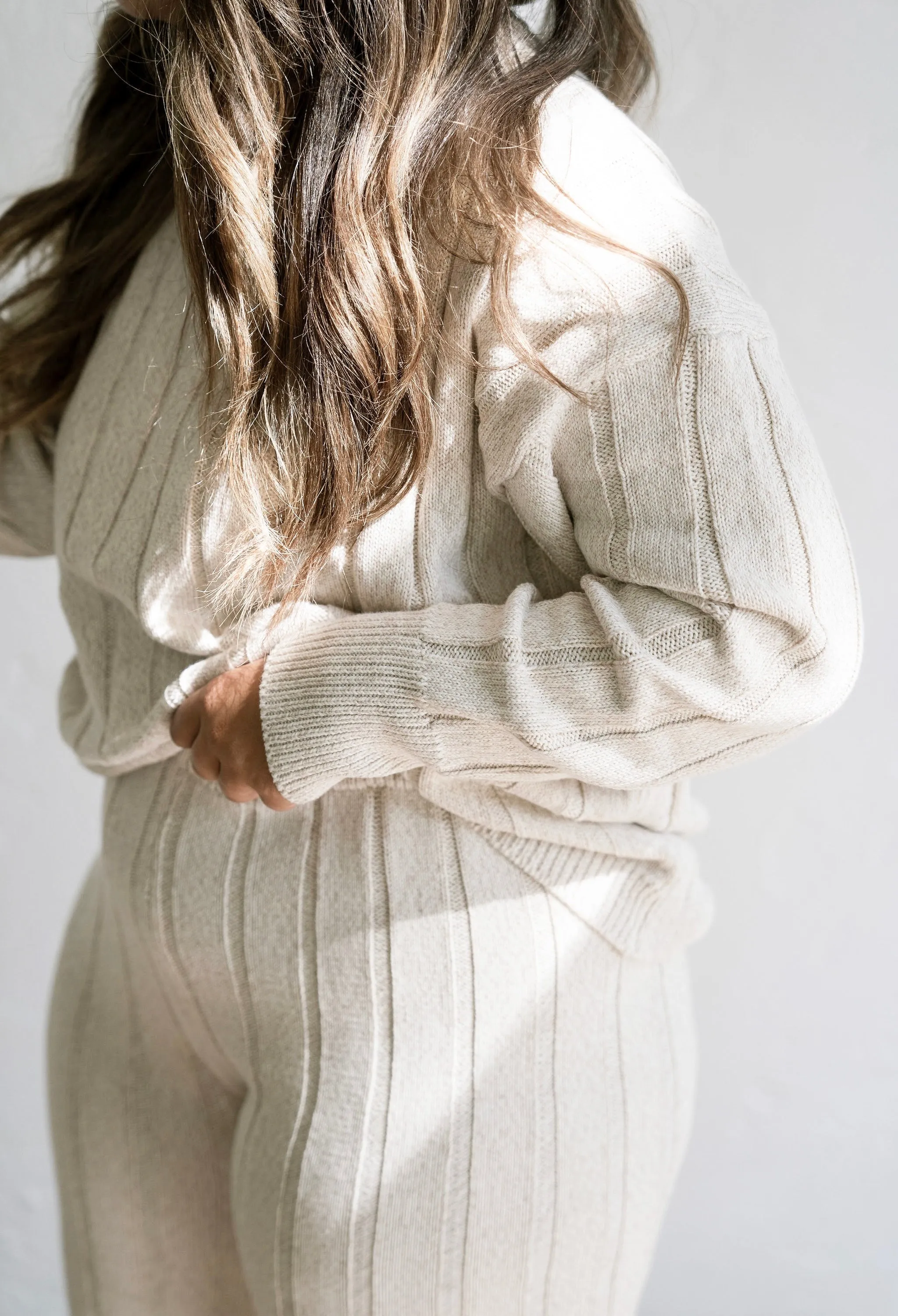 Women’s Wide Ribbed Knit Pant ‘Oatmeal’