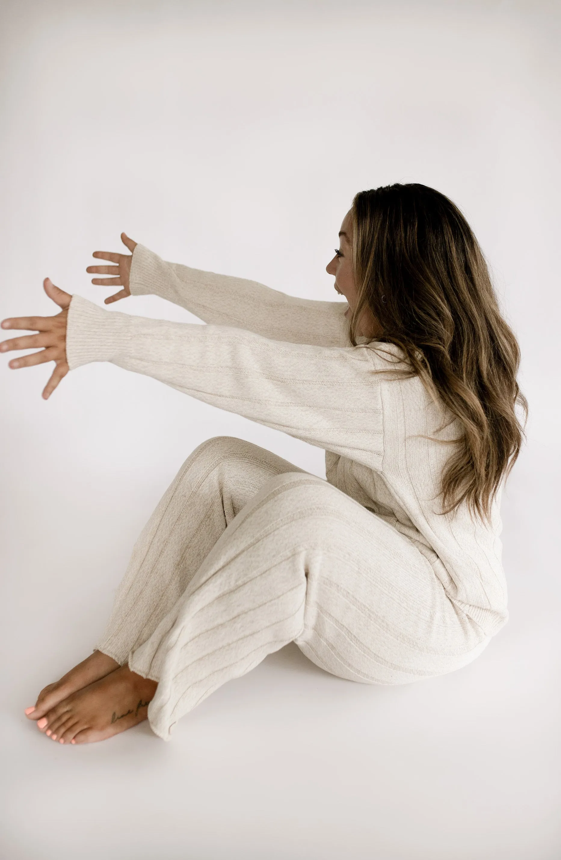 Women’s Wide Ribbed Knit Pant ‘Oatmeal’