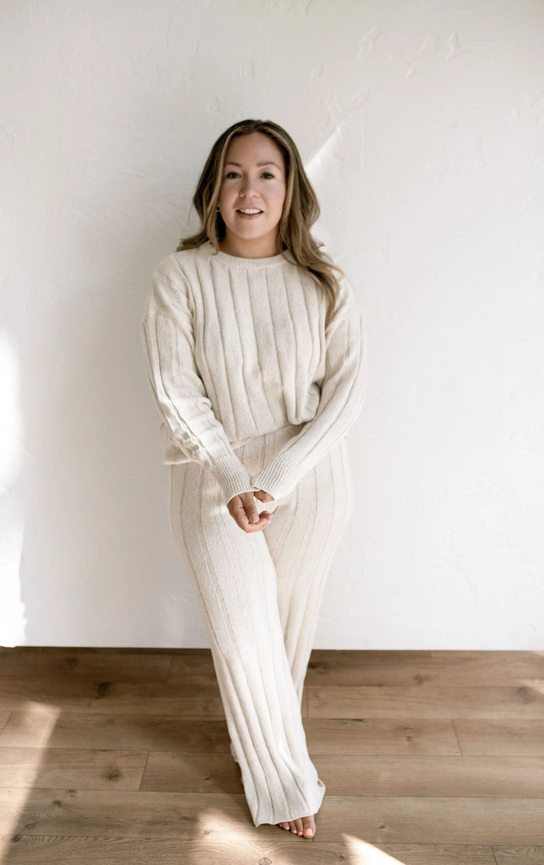 Women’s Wide Ribbed Knit Pant ‘Oatmeal’