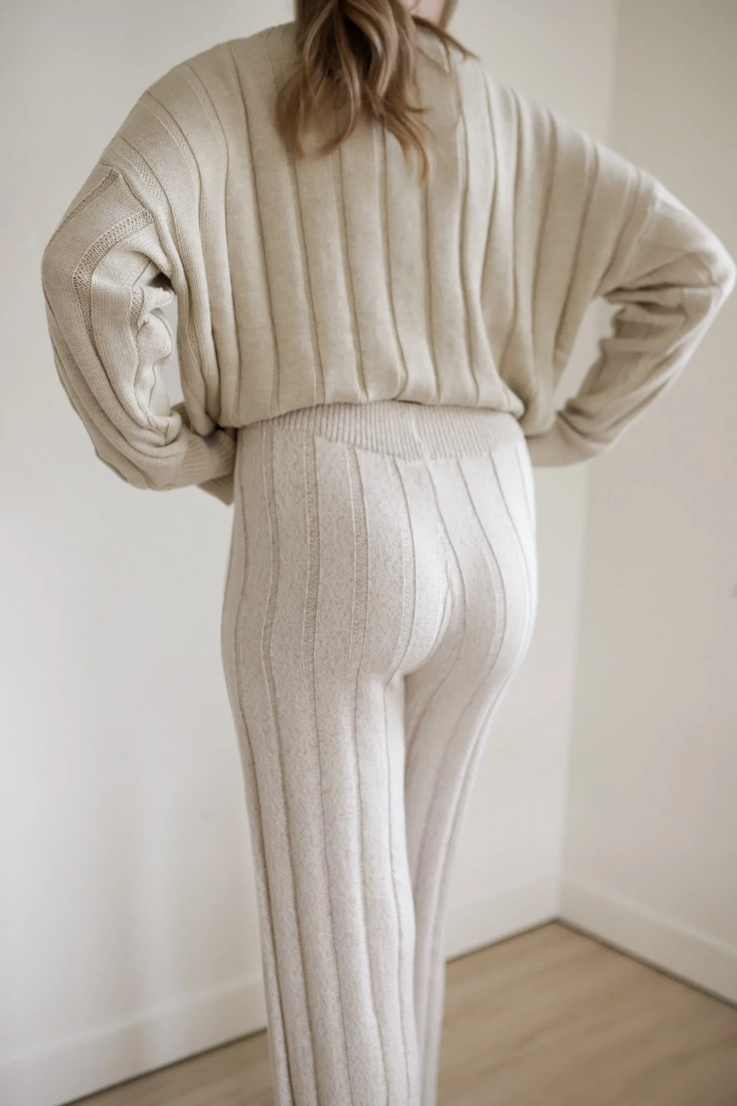 Women’s Wide Ribbed Knit Pant ‘Oatmeal’