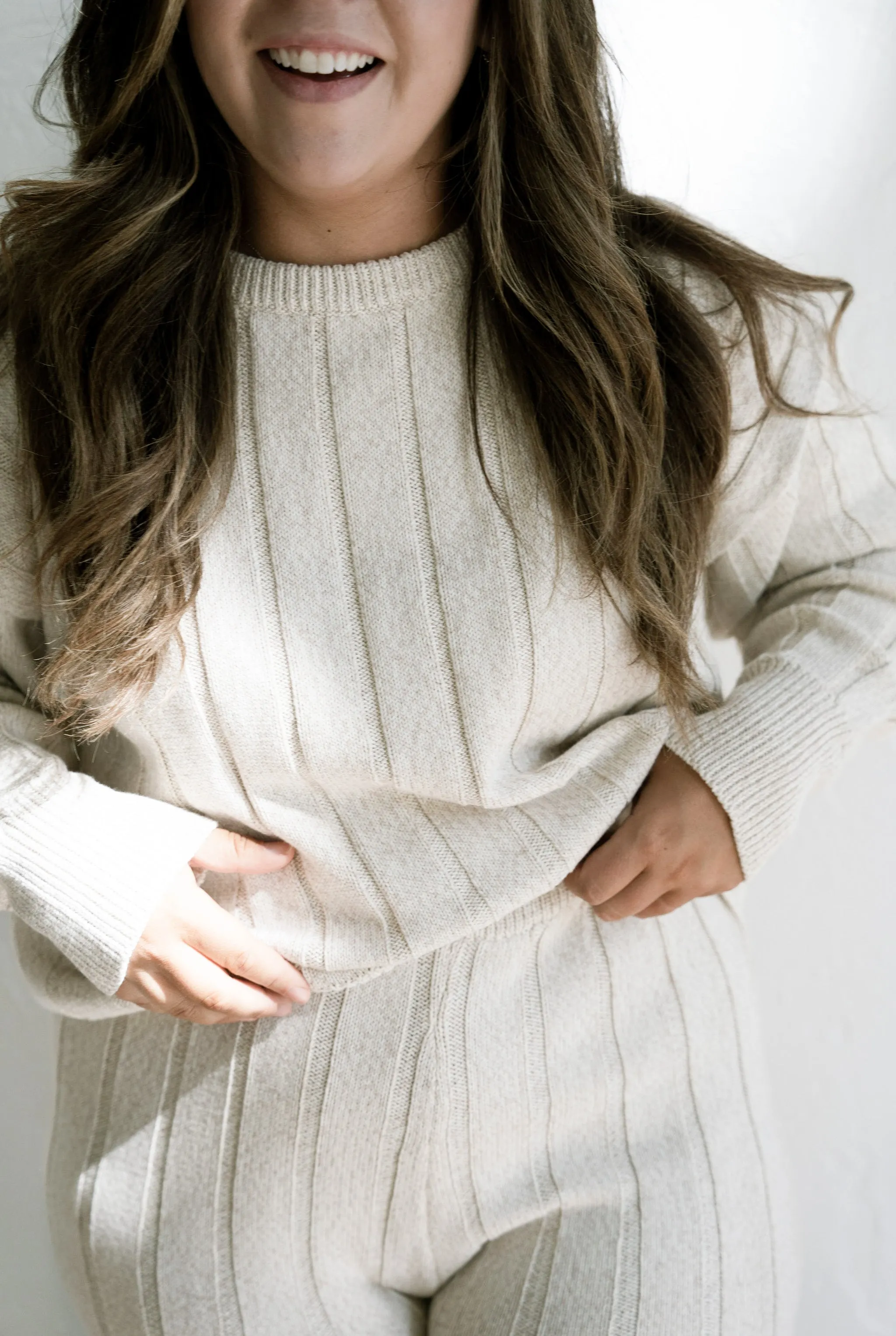 Women’s Wide Ribbed Knit Pant ‘Oatmeal’