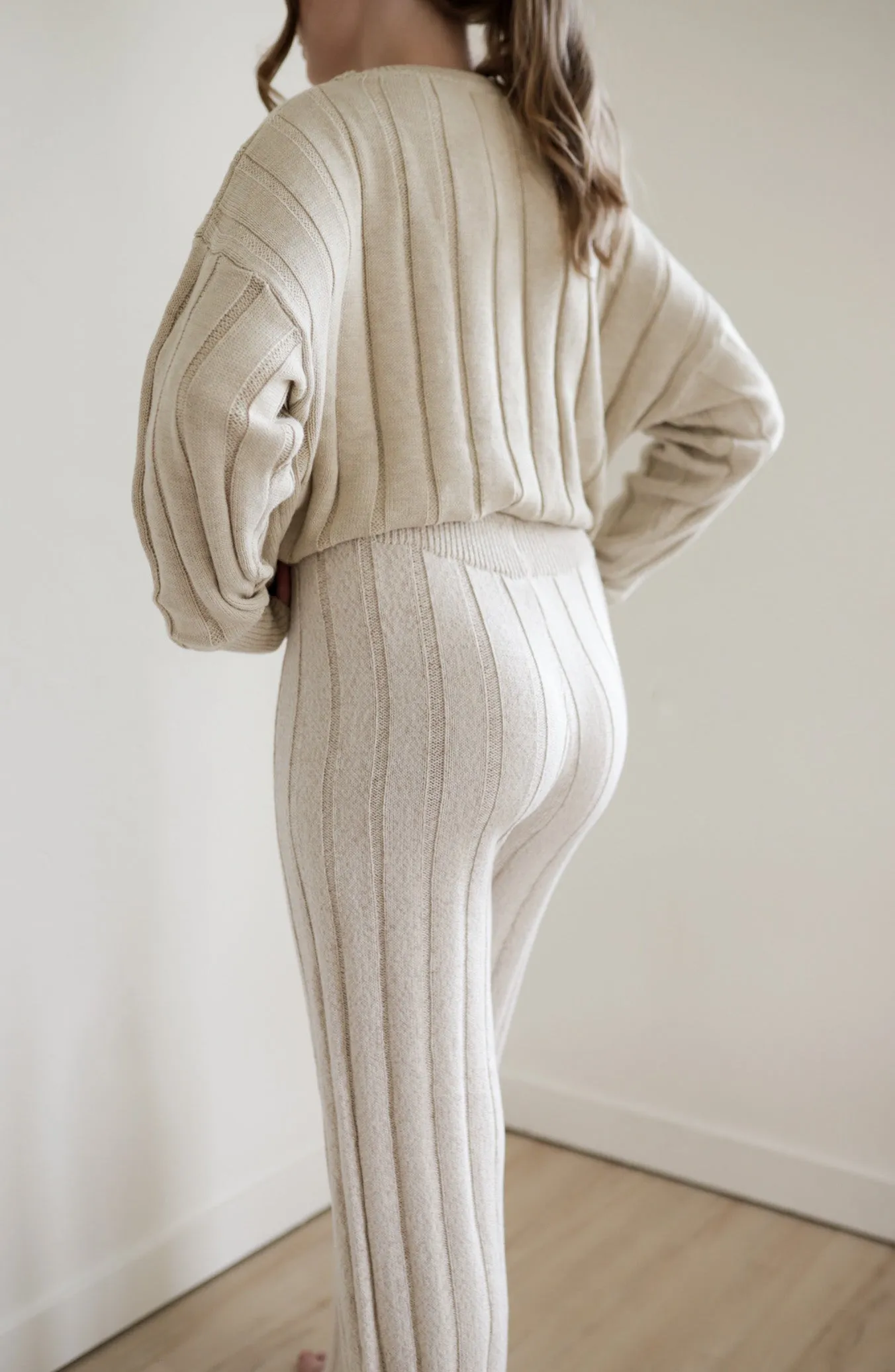 Women’s Wide Ribbed Knit Pant ‘Oatmeal’