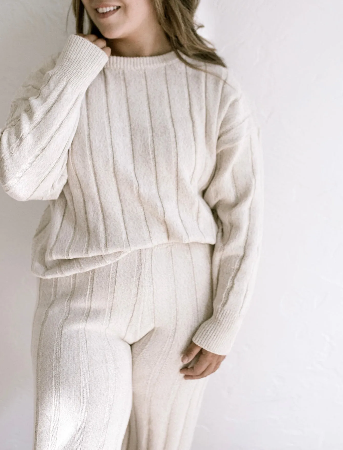 Women’s Wide Ribbed Knit Pant ‘Oatmeal’