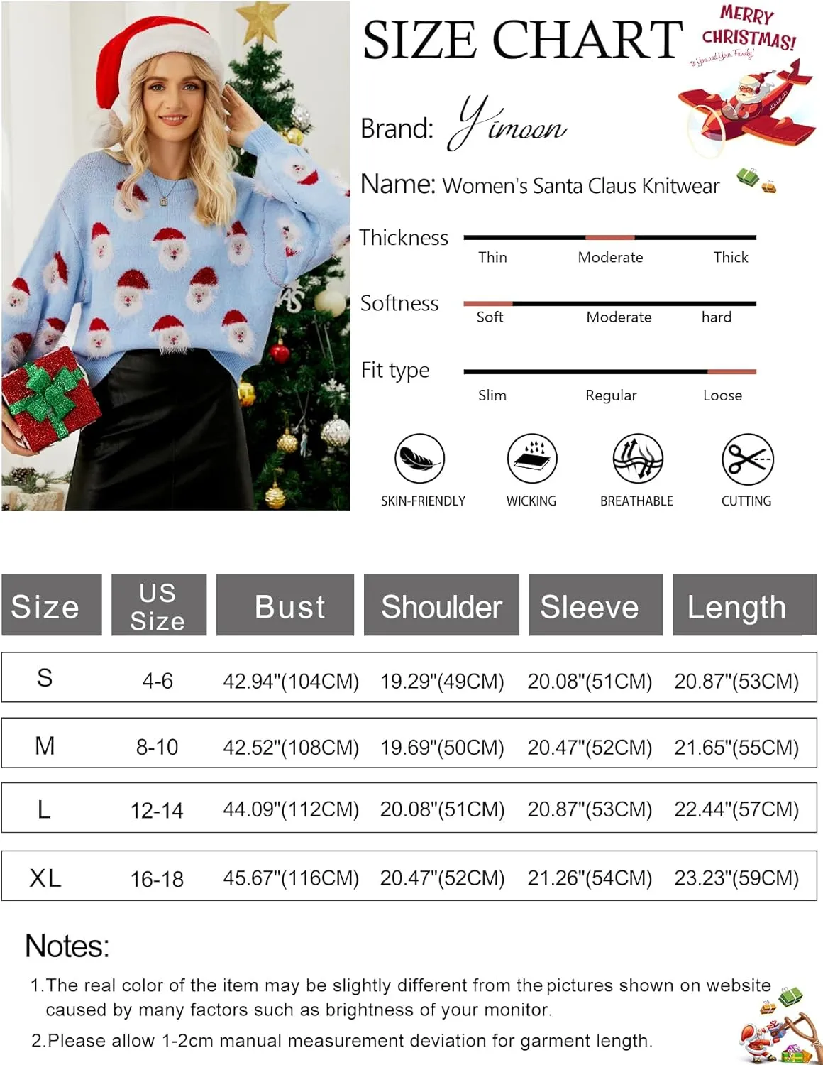 Yimoon Ugly Christmas Sweater for Women Xmas Holiday Party Funny Santa Sweater Cute Cropped Knitted Pullover Tops