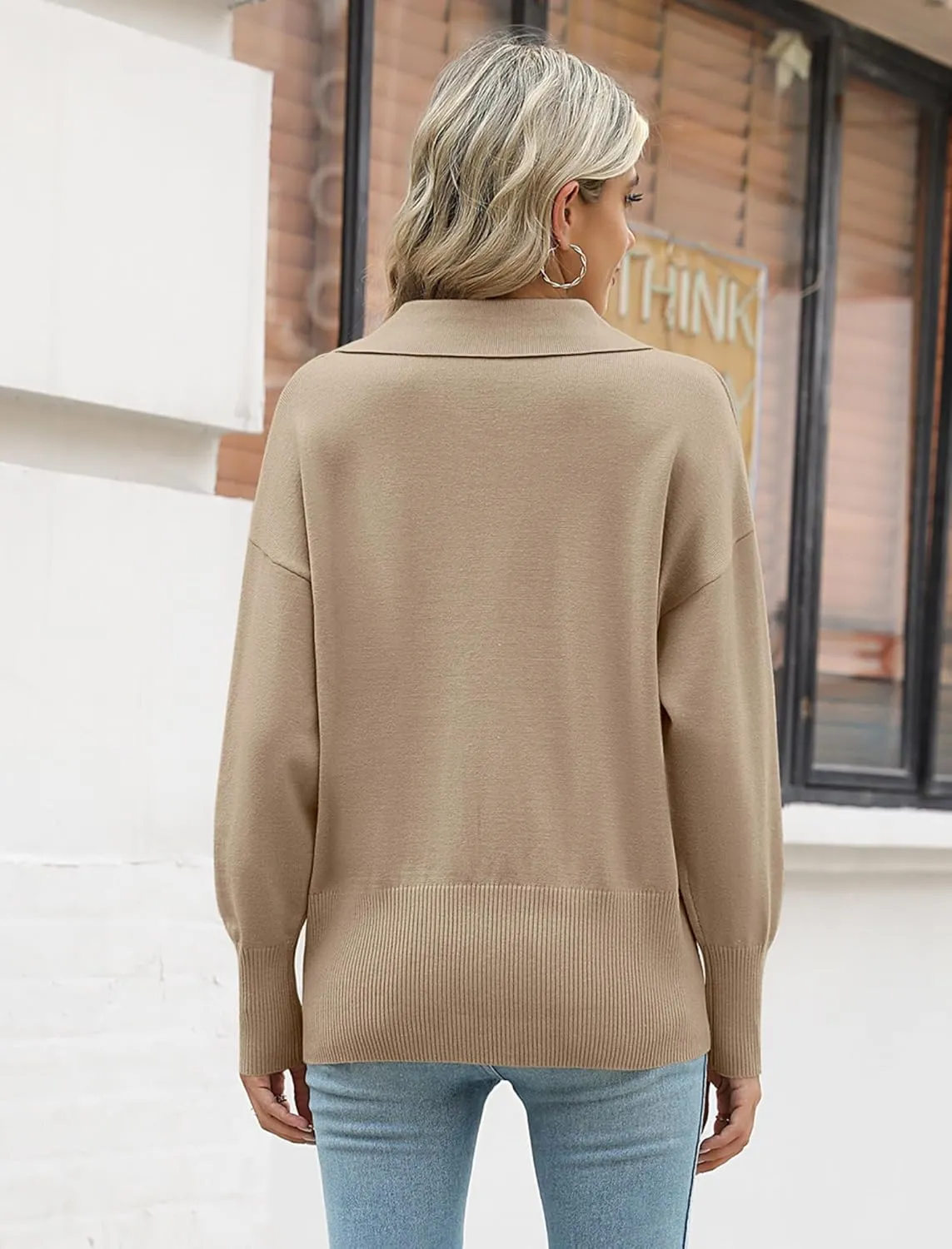 Zeagoo Women's 2024 V Neck Striped Sweater Long Sleeve Oversized Fashion Knitted Pullover Fall Sweaters Tops