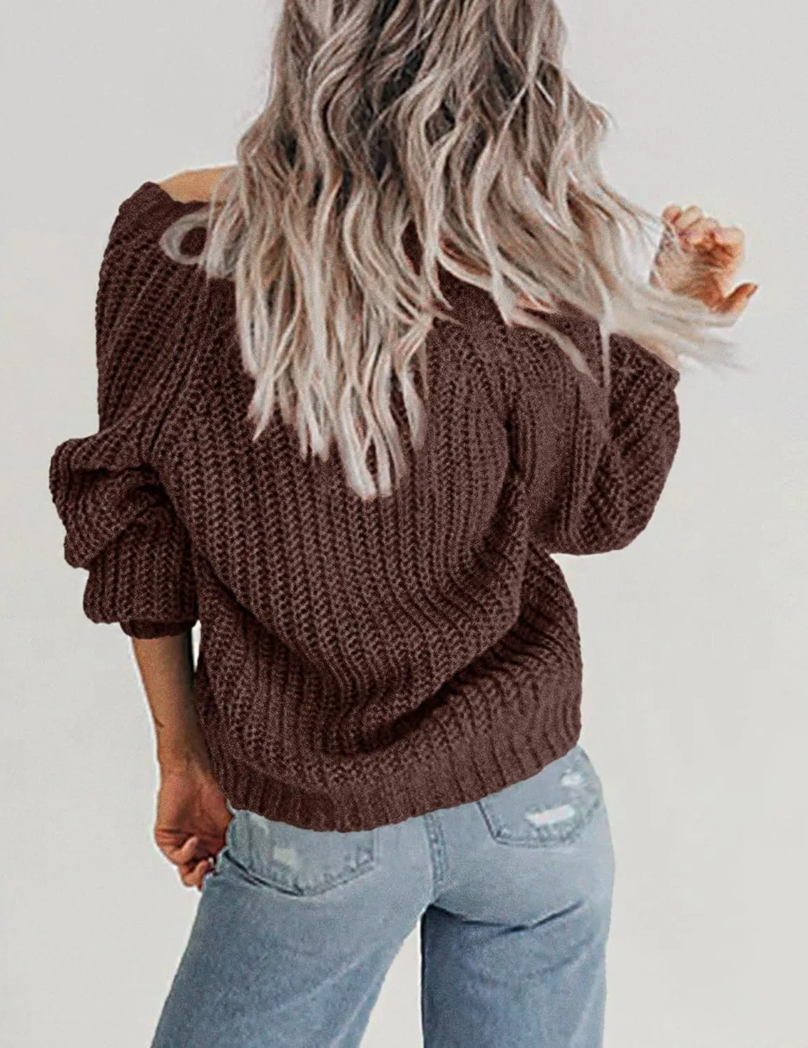 Zeagoo Women's 2025 Fall Chunky Knit Cardigans Open Front Long Sleeve V Neck Button Loose Cardigan Sweaters