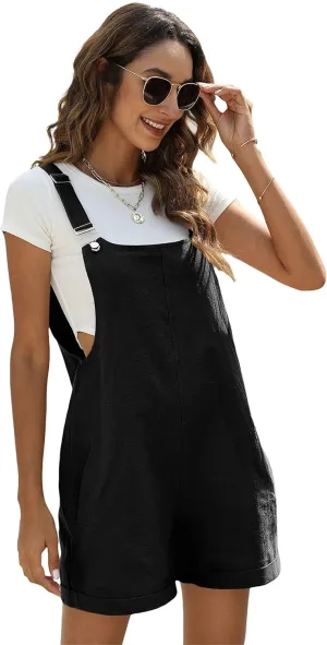 Zhiyouni Women's Cotton Linen Overalls Shorts Summer Lightweight Casual Short Jumpsuits Rompers
