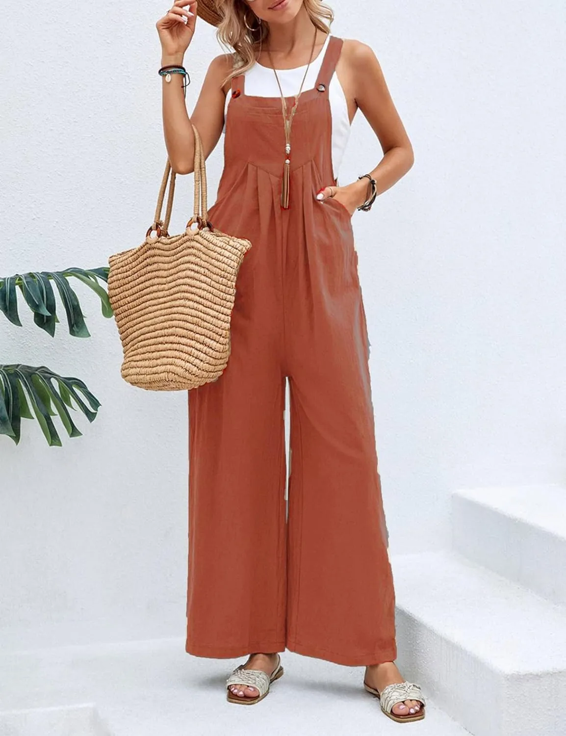 Zontroldy Bib Overalls Women Cotton Loose Summer Wide Leg Pants Jumpsuit Rompers for Women