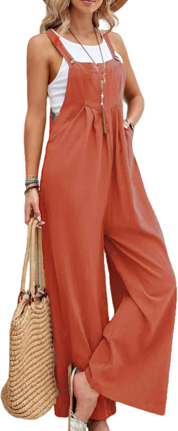Zontroldy Bib Overalls Women Cotton Loose Summer Wide Leg Pants Jumpsuit Rompers for Women